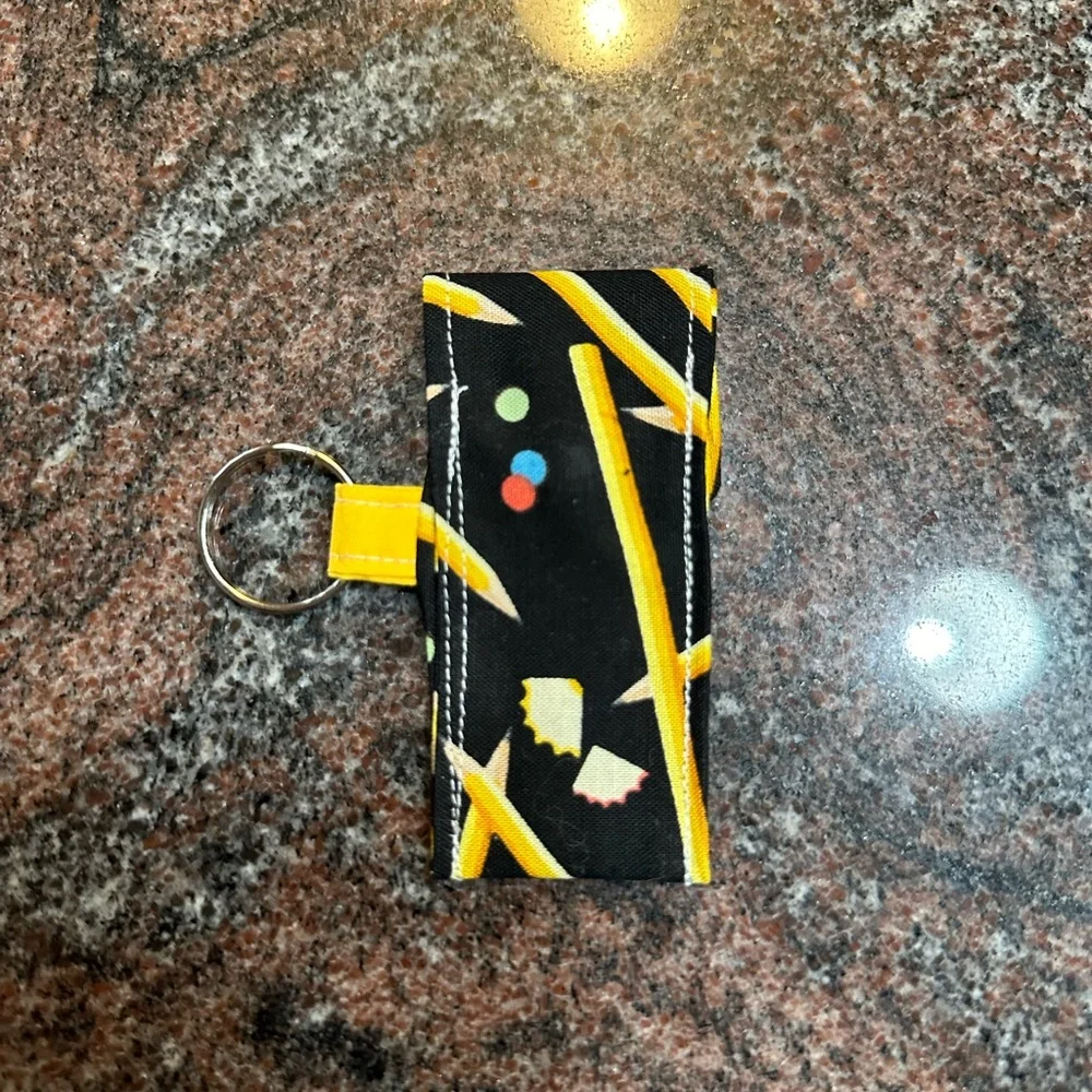 Handmade lip balm holder keychain- pencil print
